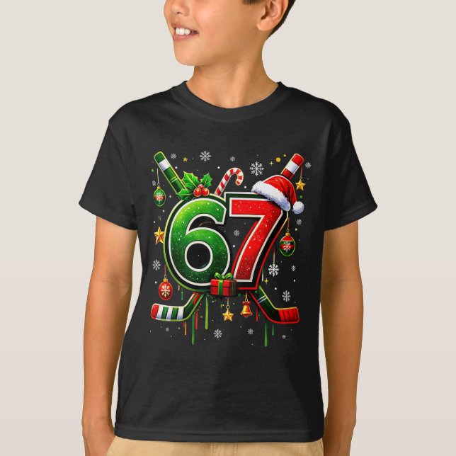 Funny 67 Six Seven Christmas Ice Hockey  T-Shirt (Front)