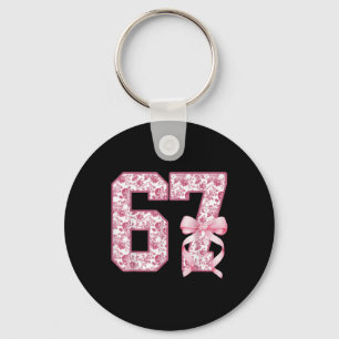 Funny 67 Six Seven Coquette Girly Pink Toile Women Keychain