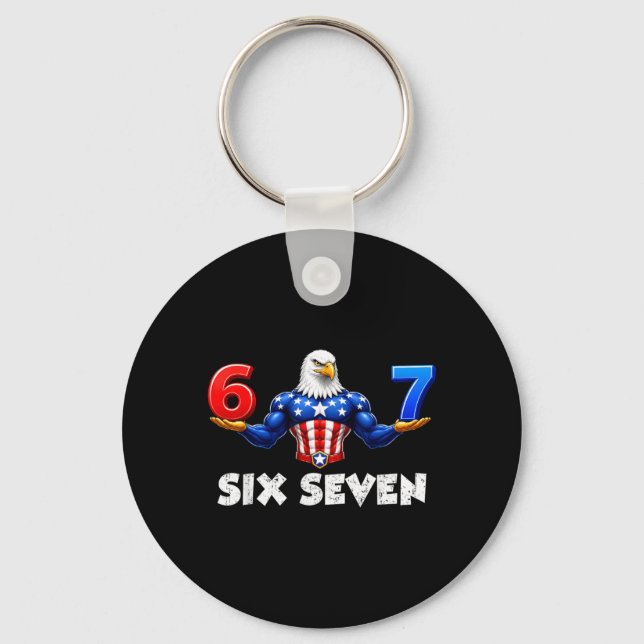Funny 67 Six Seven Meme 4th Of July Eagle Keychain (Front)