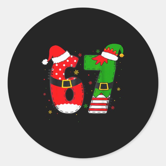 Funny 67 Six Seven Meme 6 7 Christmas Elf Santa Pa Classic Round Sticker (Front)