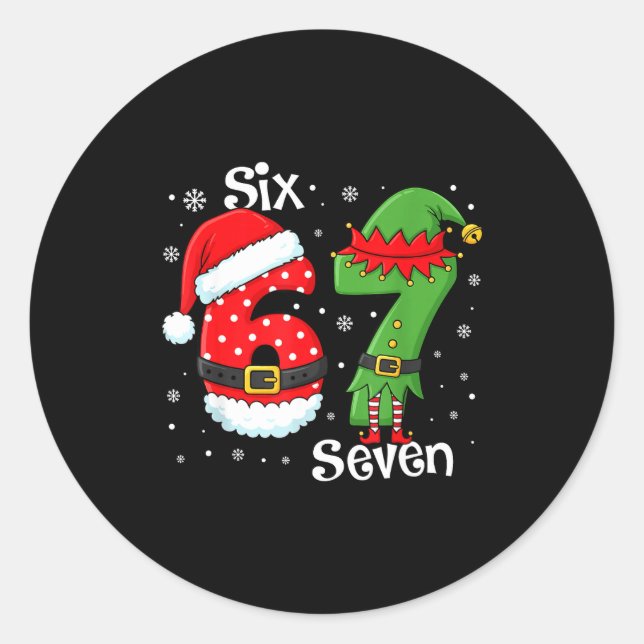 Funny 67 Six Seven Meme 6 7 Elf Santa Christmas Pa Classic Round Sticker (Front)