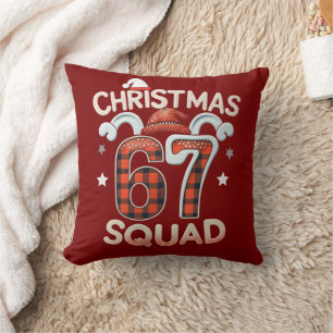 Funny 67 Six Seven Meme Brainrot  Christmas Squad Throw Pillow