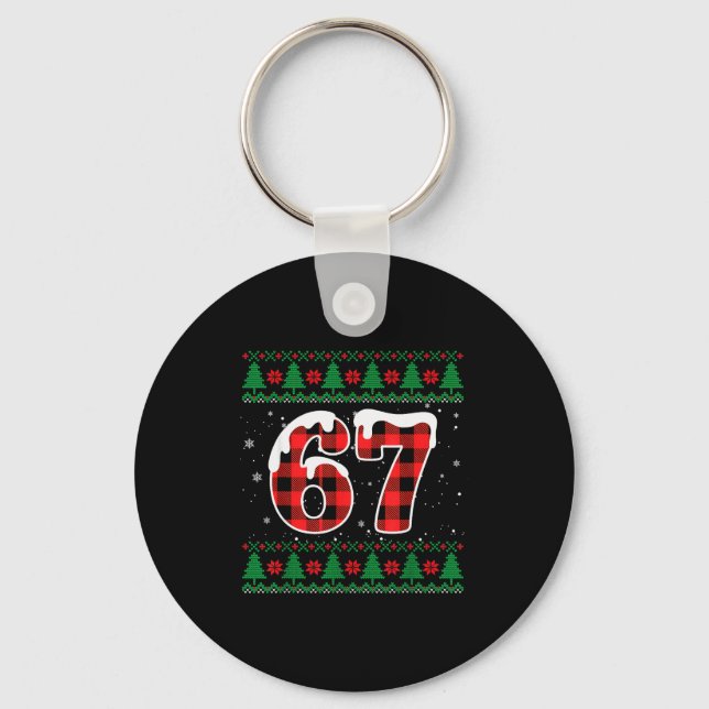 Funny 67 Six Seven Meme Brainrot Cringe Christmas  Keychain (Front)