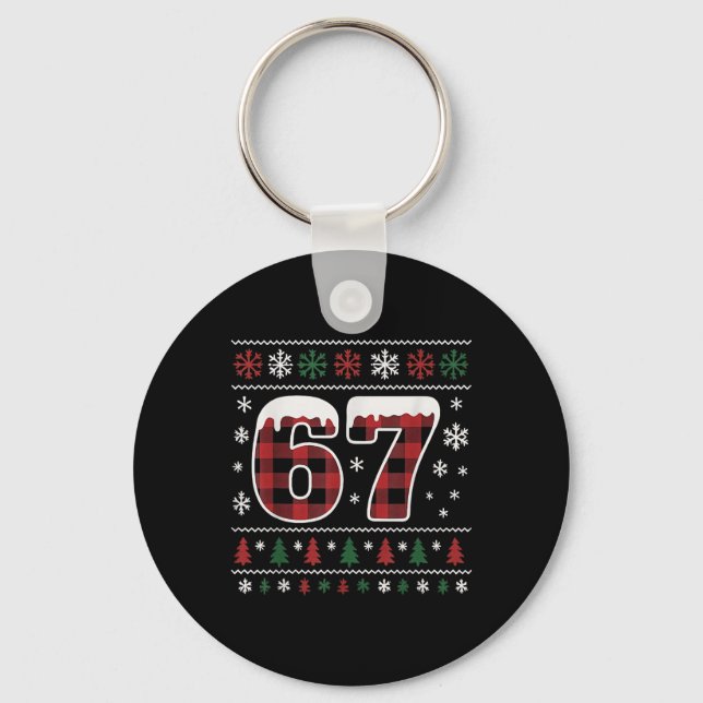 Funny 67 Six Seven Meme Brainrot Cringe Christmas  Keychain (Front)