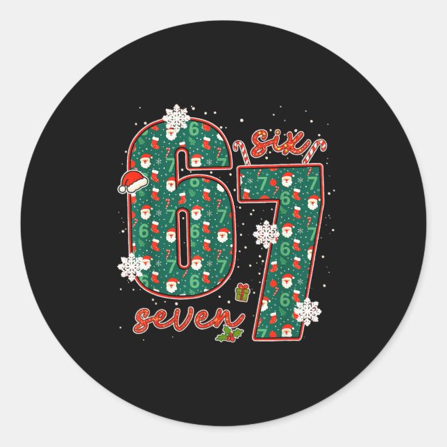 Funny 67 Six Seven Meme Brainrot Xmas Christmas Pa Classic Round Sticker (Front)