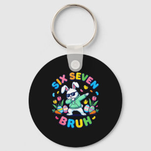 Funny 67 six seven meme bruh rabbit dabbing easter keychain