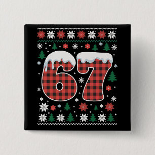 Funny 67 Six Seven Meme Cringe Christmas Red Plaid 2 Inch Square Button