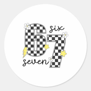 Funny 67 Six Seven Meme Slang 6-7 Checkered Number Classic Round Sticker