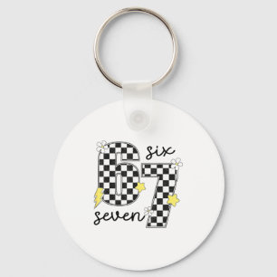 Funny 67 Six Seven Meme Slang 6-7 Checkered Number Keychain