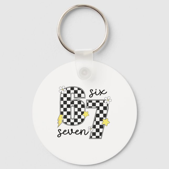 Funny 67 Six Seven Meme Slang 6-7 Checkered Number Keychain (Front)