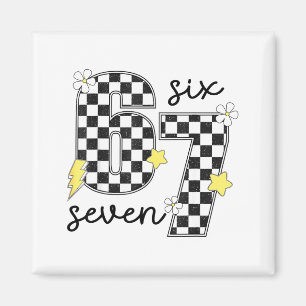 Funny 67 Six Seven Meme Slang 6-7 Checkered Number Magnet
