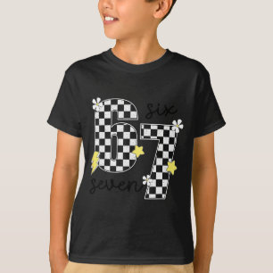 Funny 67 Six Seven Meme Slang 6-7 Checkered Number T-Shirt