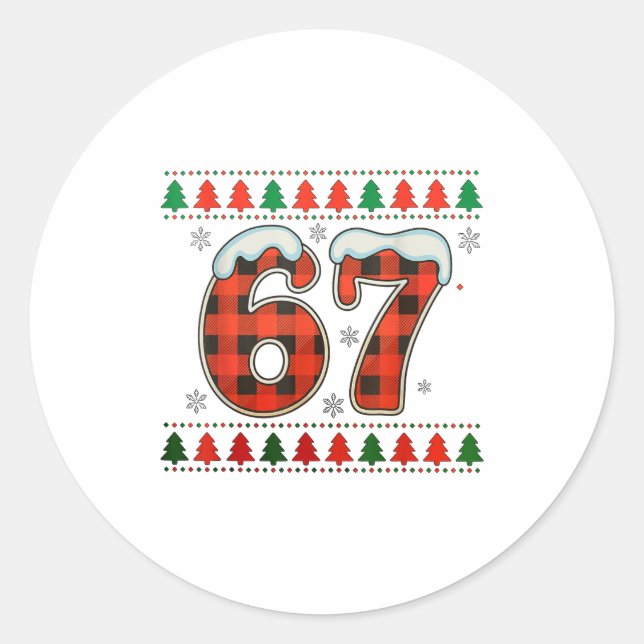 Funny 67 Six Seven Squad Meme Christmas Ugly Sweat Classic Round Sticker (Front)