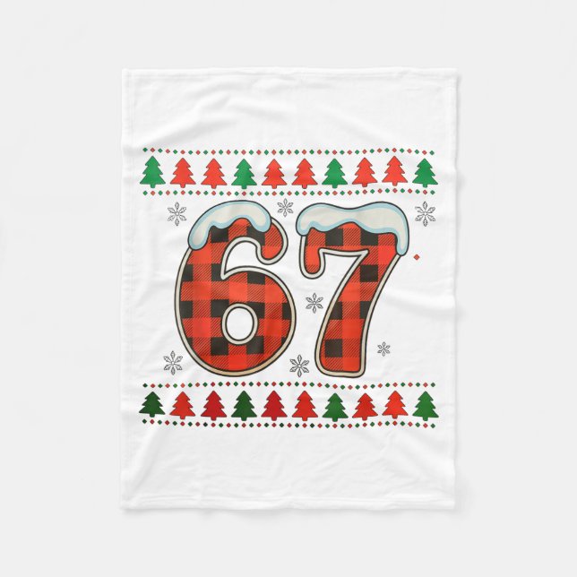 Funny 67 Six Seven Squad Meme Christmas Ugly Sweat Fleece Blanket (Front)