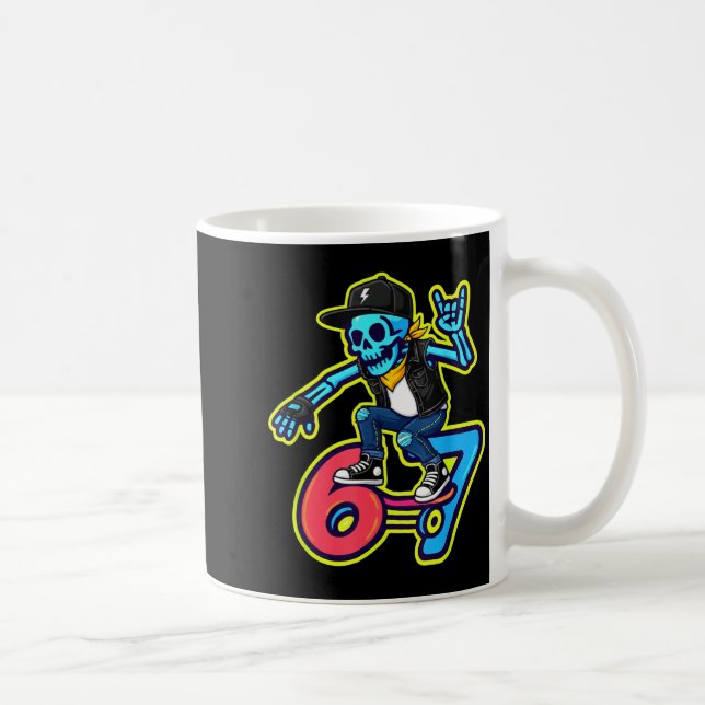Funny 67 Skeleton Skater Meme Retro Skateboarding  Coffee Mug (Right)