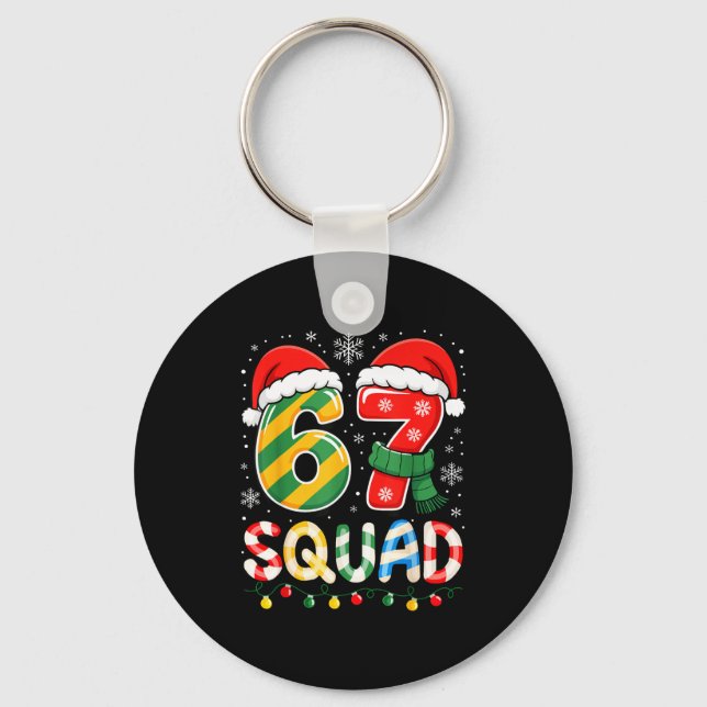 Funny 67 Squad Candy Cane Santa Hat Christmas Men  Keychain (Front)