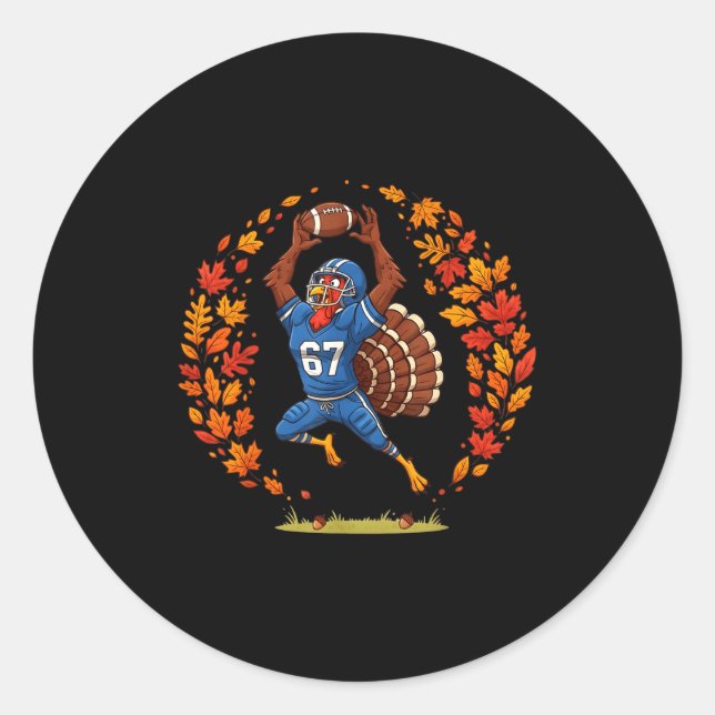 Funny 67 Thanksgiving Football Turkey Fall Srts Ga Classic Round Sticker (Front)