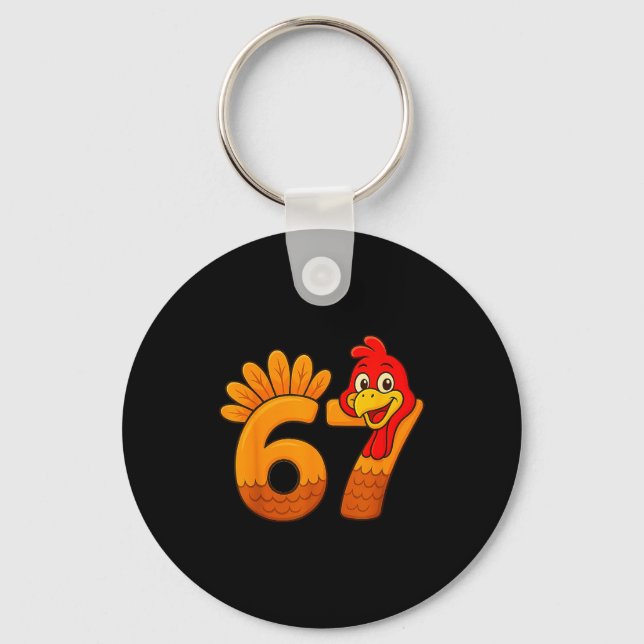Funny 67 Thanksgiving Turkey Face 67 Number  Keychain (Front)