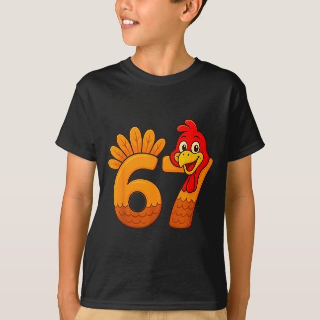 Funny 67 Thanksgiving Turkey Face 67 Number  T-Shirt (Front)