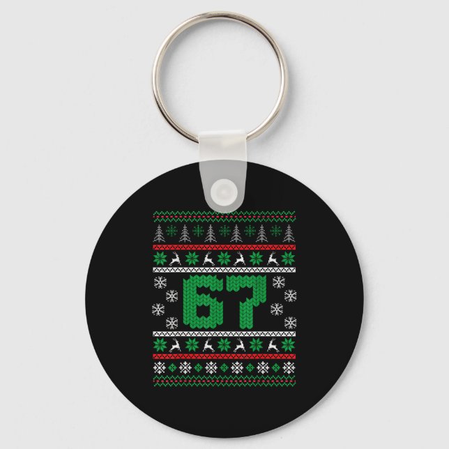Funny 67 Ugly Christmas Sweater Six Seven Meme Mat Keychain (Front)
