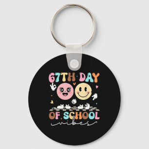 Funny 67th Day Of School Vibes Smile Face Boy Girl Keychain