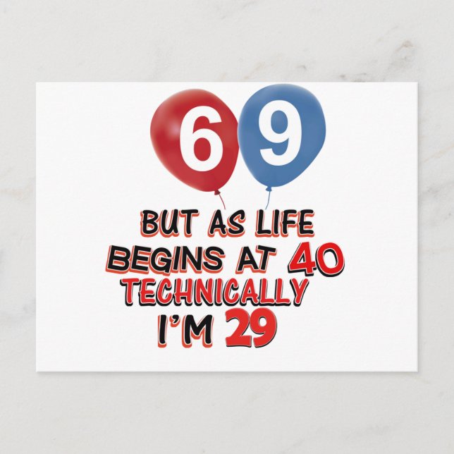 funny 69th birthday designs postcard (Front)