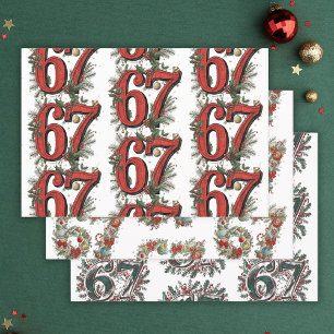 Funny 6 7 Brainrot Meme Christmas Set of 3 Wrapping Paper Sheet