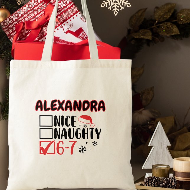 Funny 6-7 Christmas Checklist Custom Name Tote Bag (Creator Uploaded)