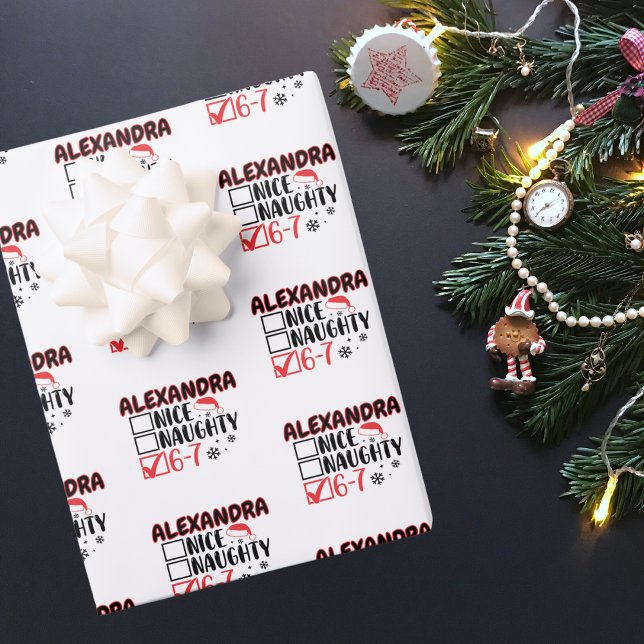 Funny 6-7 Christmas Checklist Custom Name Wrapping Paper Sheet (Creator Uploaded)