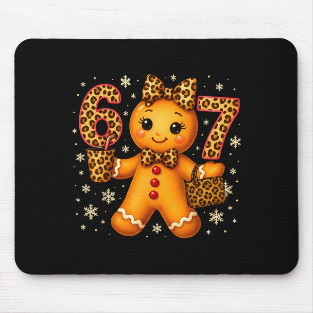 Funny 6 7 Christmas Leopard Bow Gingerbread Girls  Mouse Pad (Front)
