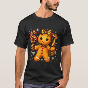 Funny 6 7 Christmas Leopard Bow Gingerbread Girls  T-Shirt
