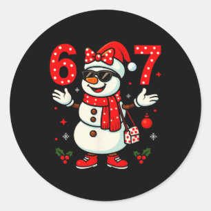 Funny 6 7 Christmas Women Bow Snowman Six Seven Te Classic Round Sticker
