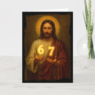 Funny 6 7 Jesus. Absurd Six Seven Meme, Weird Teen Card
