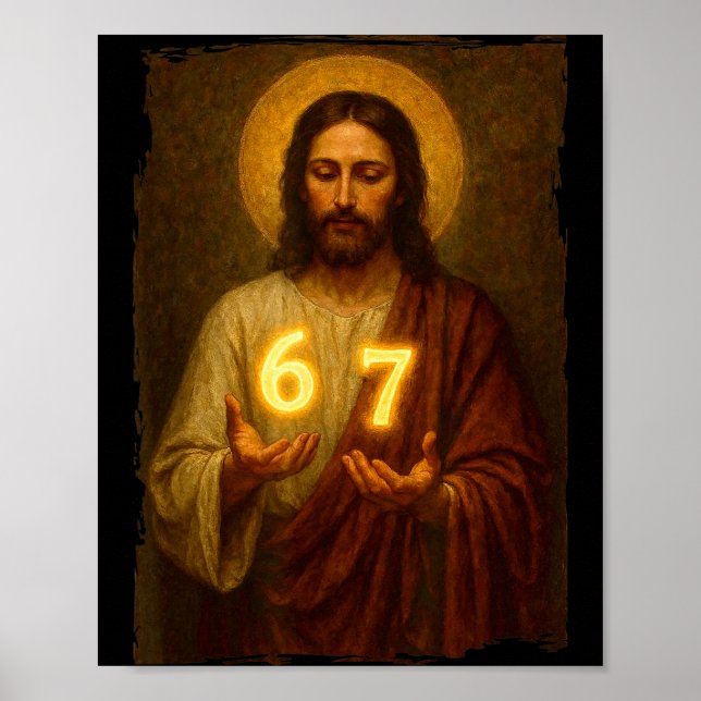 Funny 6 7 Jesus. Absurd Six Seven Meme, Weird Teen Poster (Front)