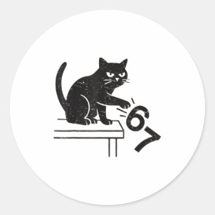 Funny 6 7 Meme Cat Knocking Off 67 Classic Round Sticker