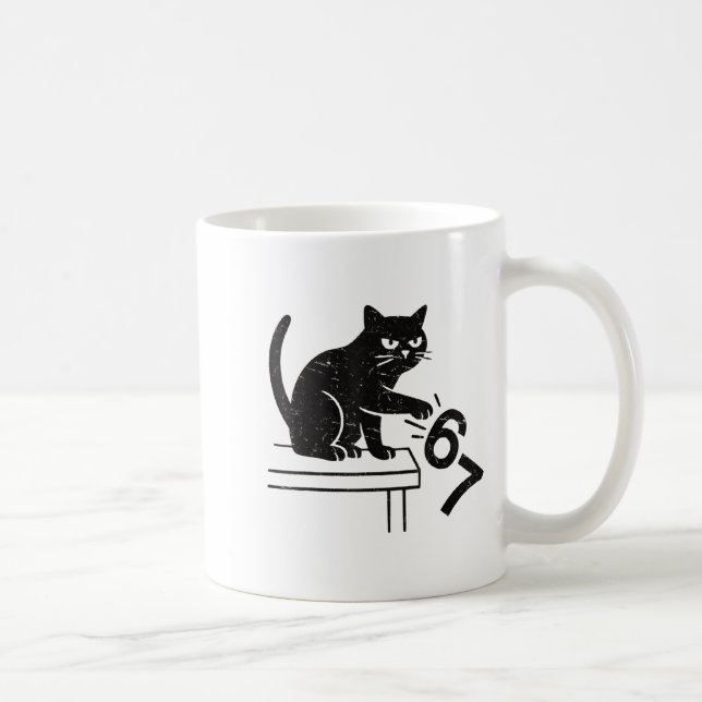 Funny 6 7 Meme Cat Knocking Off 67  Coffee Mug (Right)