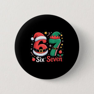 Funny 6 7 Meme Elf Santa Christmas Six Seven Kid W 2 Inch Round Button