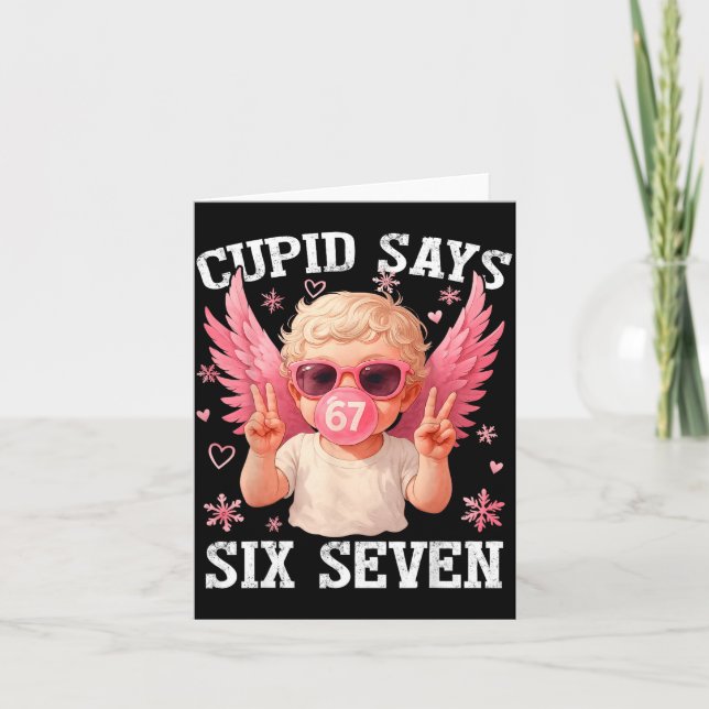 Funny 6 7 Meme Heart Cud Says Six Seven 67 Valenti Card (Front)