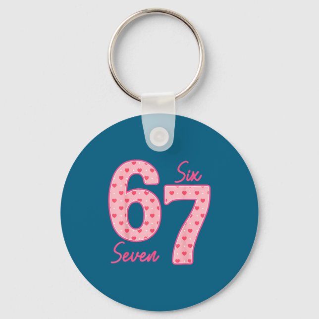 Funny 6 7 Meme Heart Gen Alpha Six Seven 67 Valent Keychain (Front)