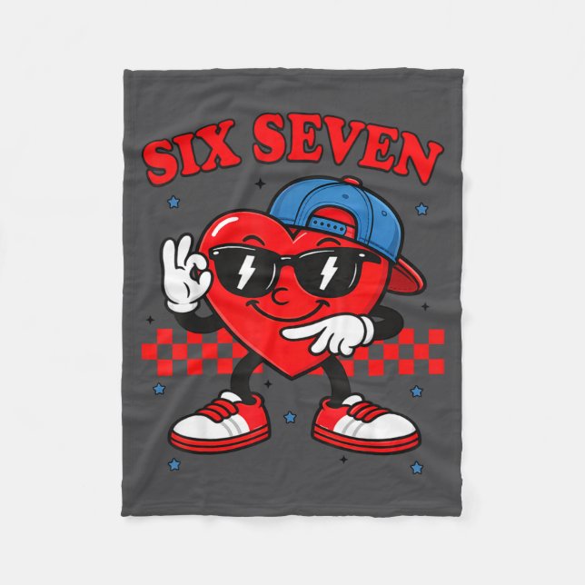 Funny 6 7 Meme Heart Six Seven 67 Valentine Couple Fleece Blanket (Front)