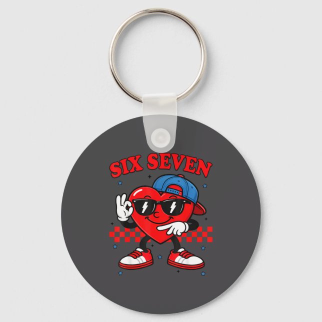 Funny 6 7 Meme Heart Six Seven 67 Valentine Couple Keychain (Front)
