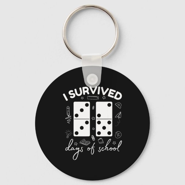 Funny 6 7 Meme I Survived 67 Days Of School Domino Keychain (Front)