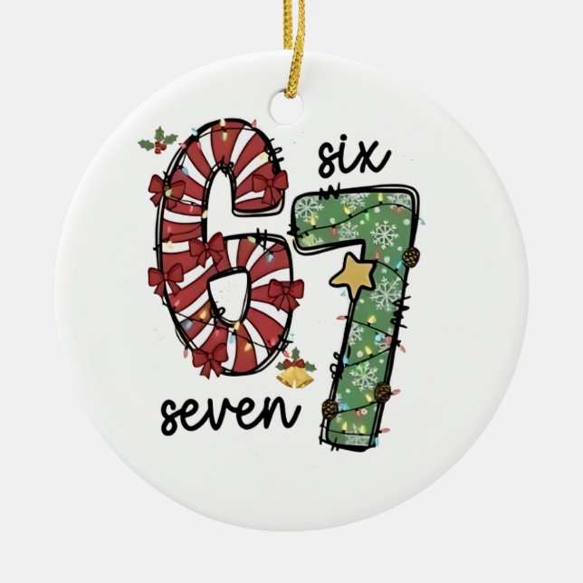 Funny 6 7  Santa Squad Sixty Seven Christmas Ceramic Ornament (Front)