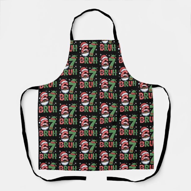 Funny 6 7 Six Seven Bruh Meme Christmas Santa Elf  Apron (Front)
