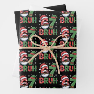 Funny 6 7 Six Seven Bruh Meme Christmas Santa Elf  Wrapping Paper Sheet