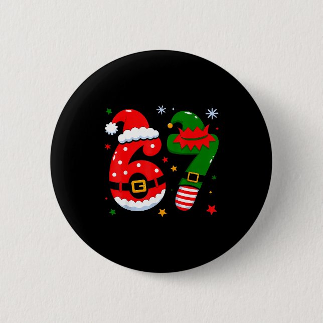 Funny 6 7 Six Seven Meme Christmas Santa Elf Coupl 2 Inch Round Button (Front)