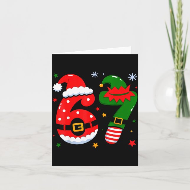 Funny 6 7 Six Seven Meme Christmas Santa Elf Coupl Card (Front)