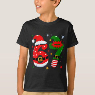 Funny 6 7 Six Seven Meme Christmas Santa Elf Coupl T-Shirt