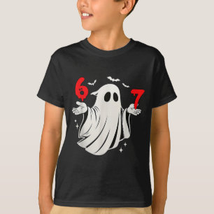Funny 6 7 Six Seven Meme Halloween Humor Ghost Cos T-Shirt