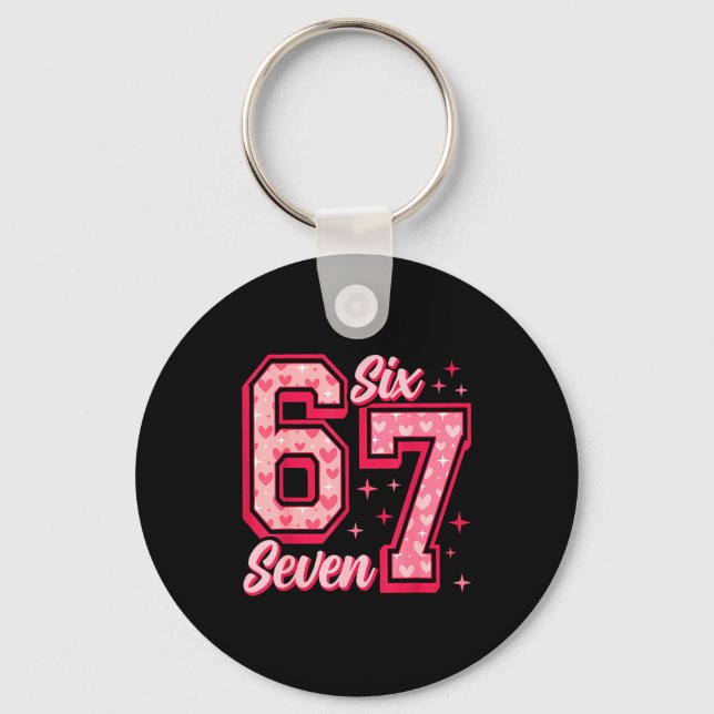 Funny 6 7 Six Seven Meme Saying Valentine Couple M Keychain (Front)